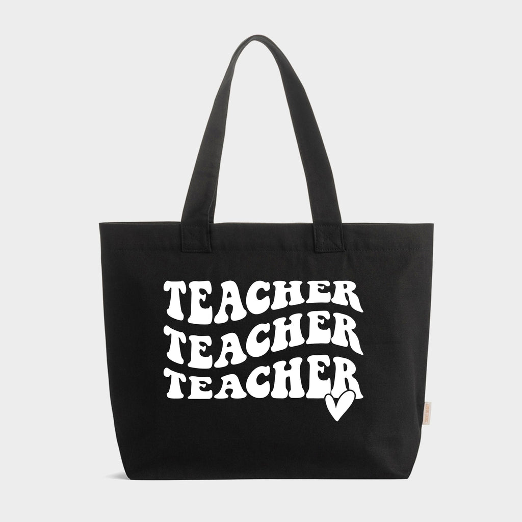 Teacher Stacked Wavy Heart - Zippered Canvas Tote