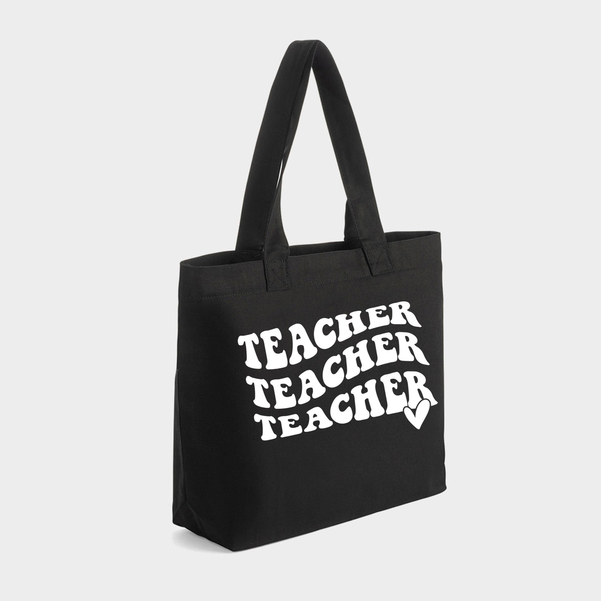 Teacher Stacked Wavy Heart - Zippered Canvas Tote