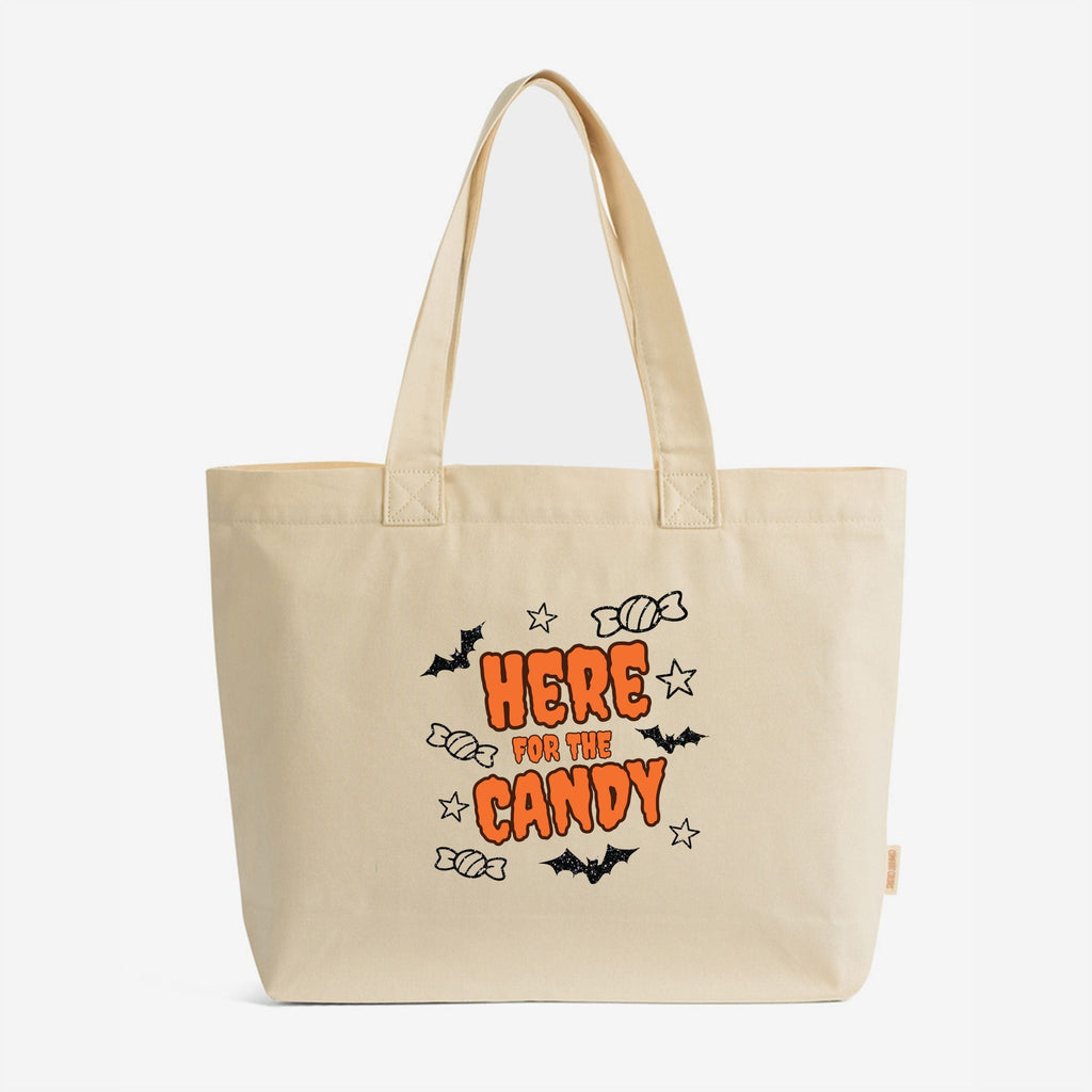 Here For The Candy Black Glitter  - Zippered Canvas Tote