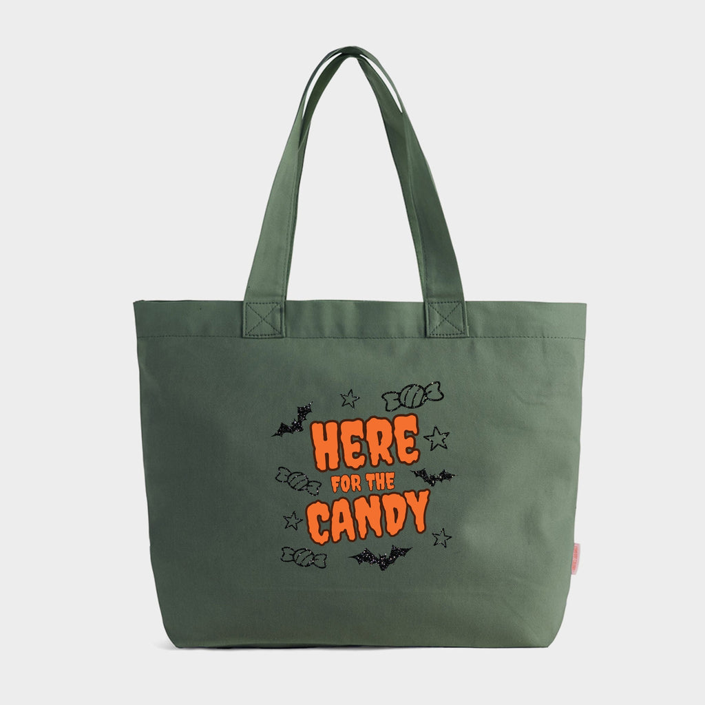 Here For The Candy Black Glitter  - Zippered Canvas Tote