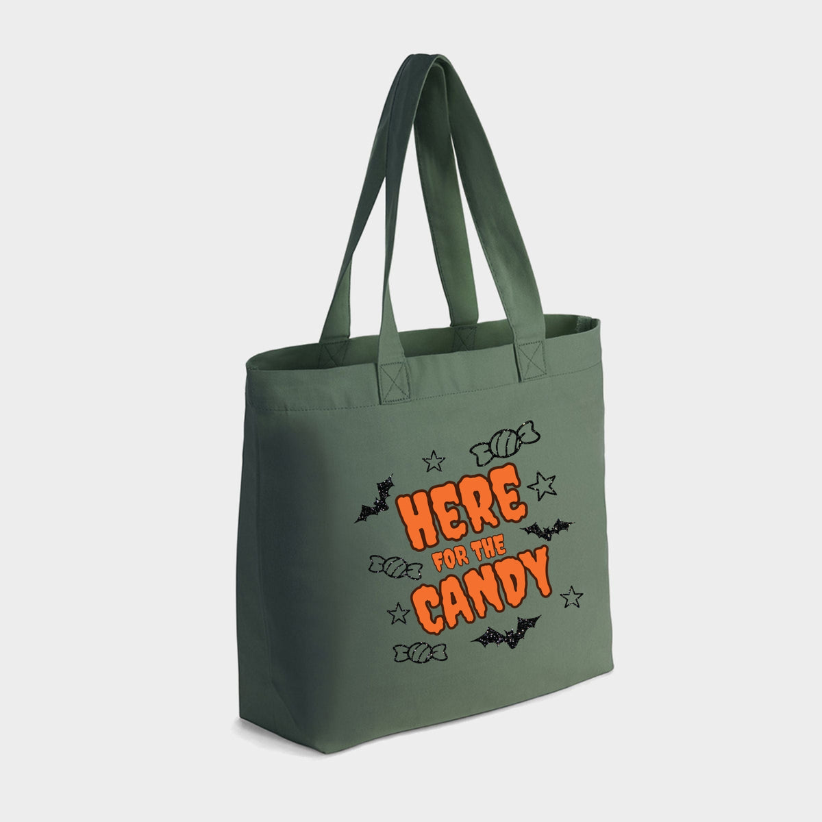Here For The Candy Black Glitter  - Zippered Canvas Tote