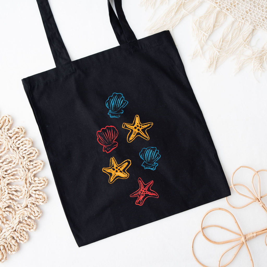 Colorful Shells and Starfish - Canvas Tote