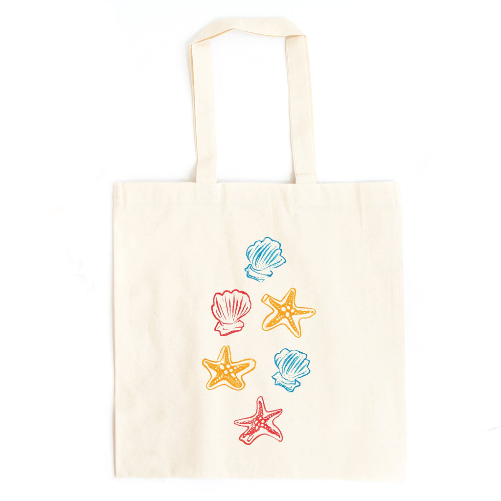 Colorful Shells and Starfish - Canvas Tote