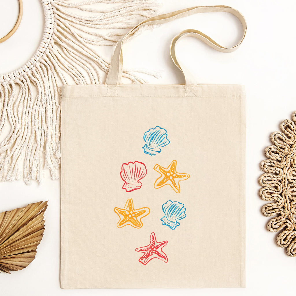 Colorful Shells and Starfish - Canvas Tote