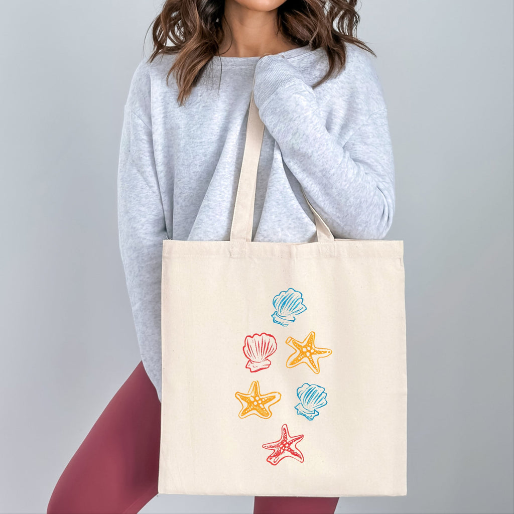 Colorful Shells and Starfish - Canvas Tote