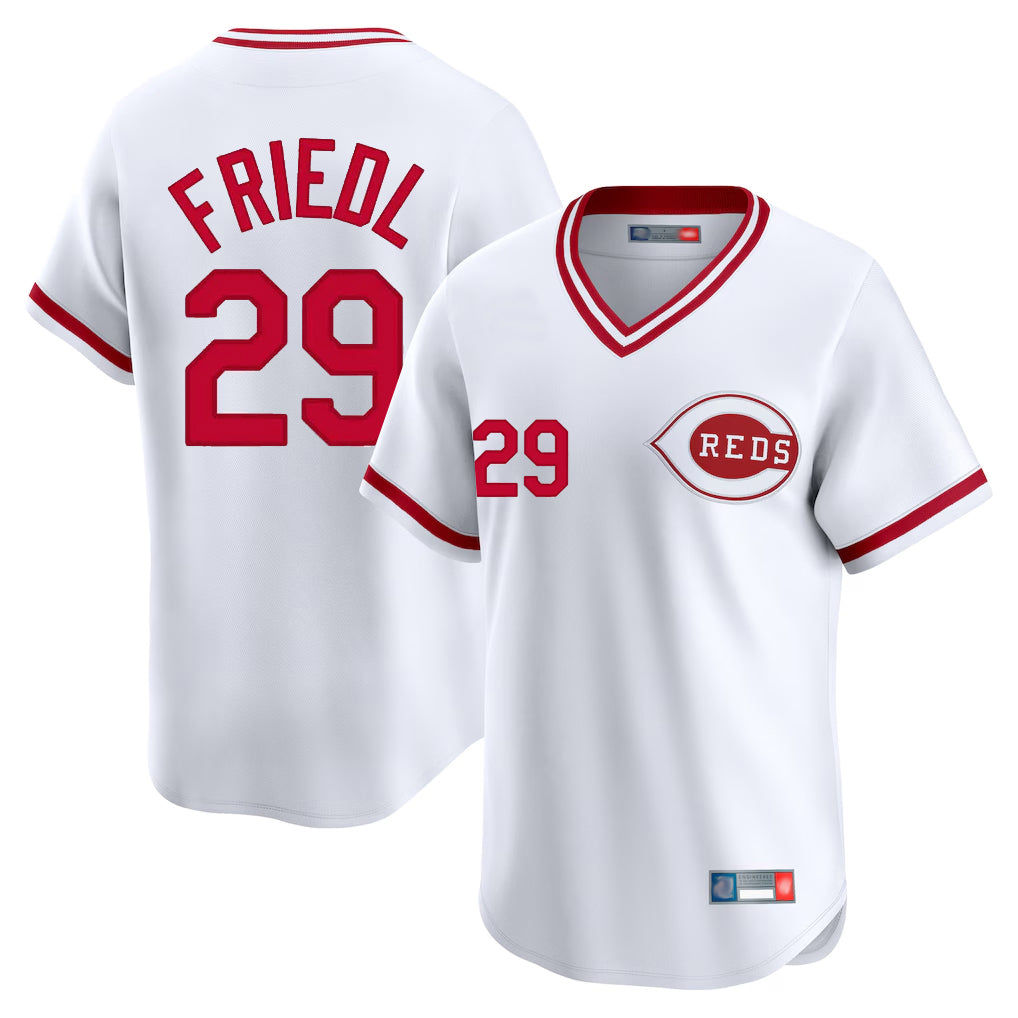 Vanessashop C.Reds #29 TJ Friedl Player White Cooperstown Collection Limited T-shirt Home Stitched Jerseys