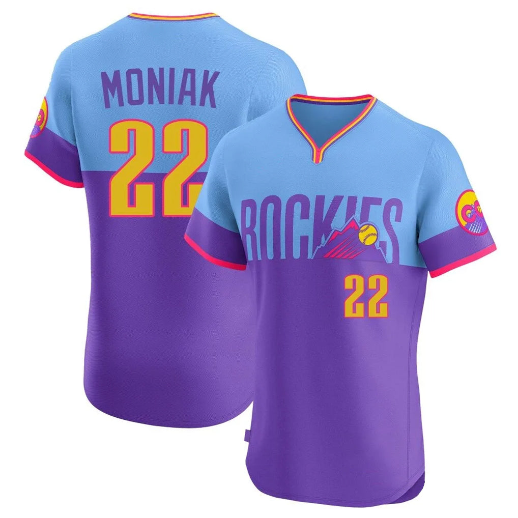 Vanessashop C.Rockies #22 Mickey Moniak Player Purple-Light Blue City Connect Limited Elite Home T-shirt Stitched Jerseys