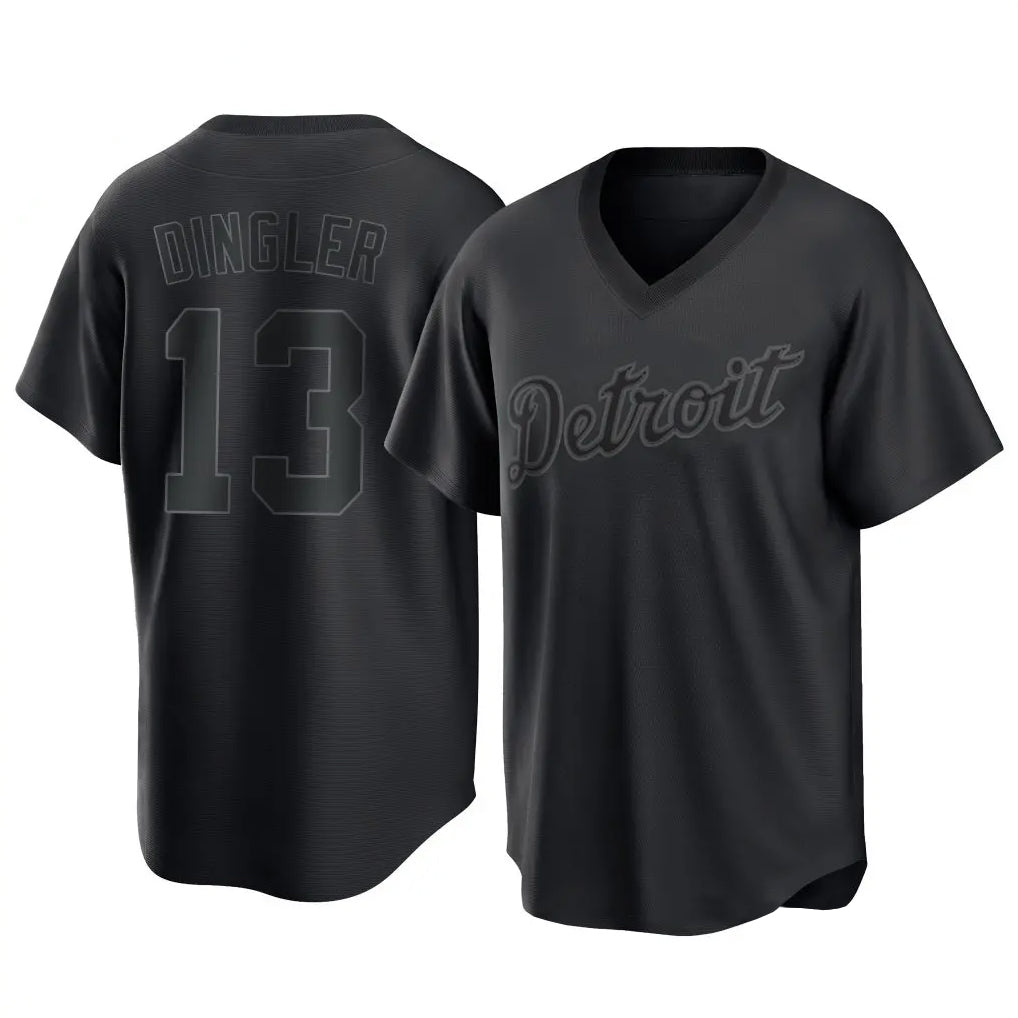 Vanessashop D.Tigers #13 Dillon Dingler Player Black T-shirt Home Game Stitched Jerseys