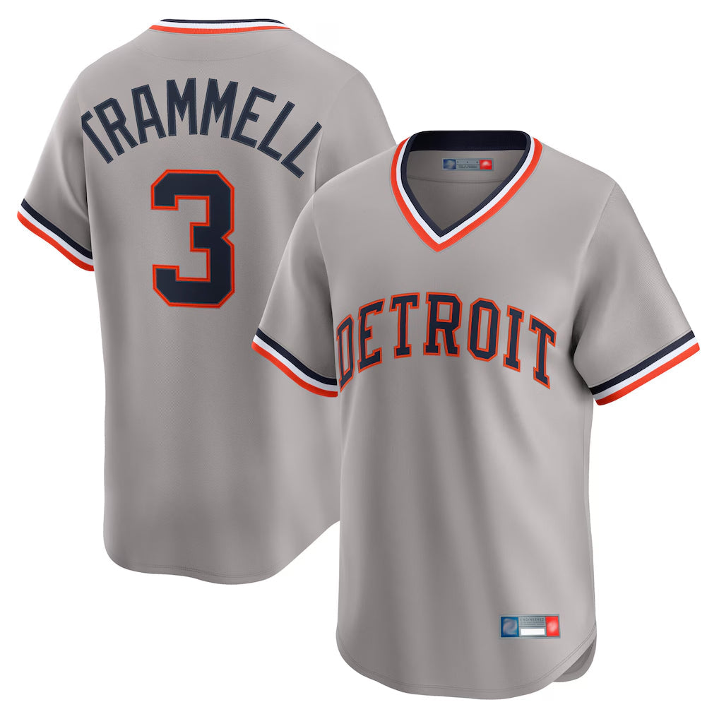 Vanessashop D.Tigers #3 Alan Trammell Player Gray Cooperstown T-shirt Home Game Stitched Jerseys