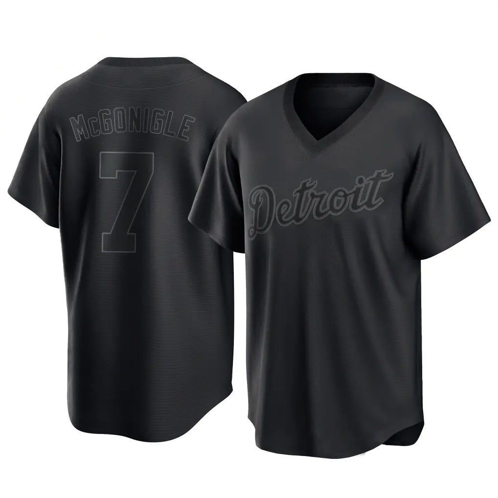 Vanessashop D.Tigers #7 Kevin McGonigle Player Black T-shirt Home Game Stitched Jerseys