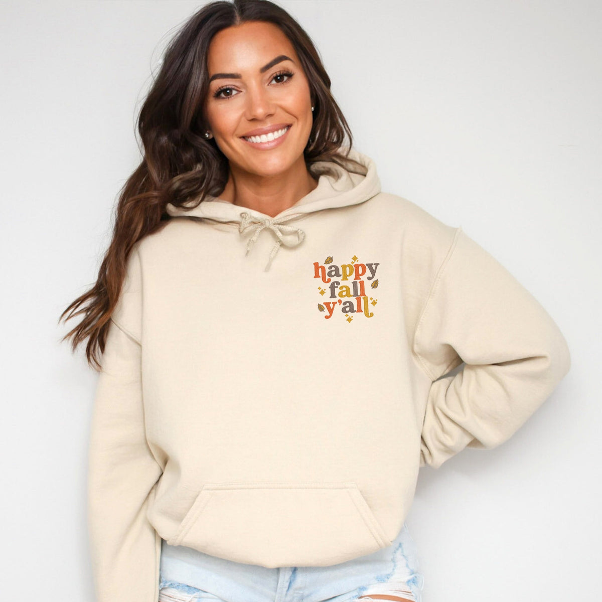 Embroidered Happy Fall Y'all Leaves - Women's Graphic Hoodie product image 1