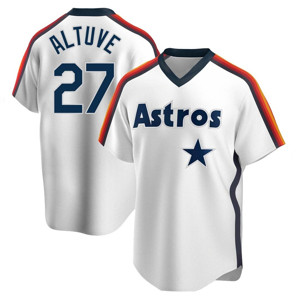 Vanessashop H.Astros #27 Jose Altuve Player White Cooperstown Collection T-shirt Stitched Jerseys