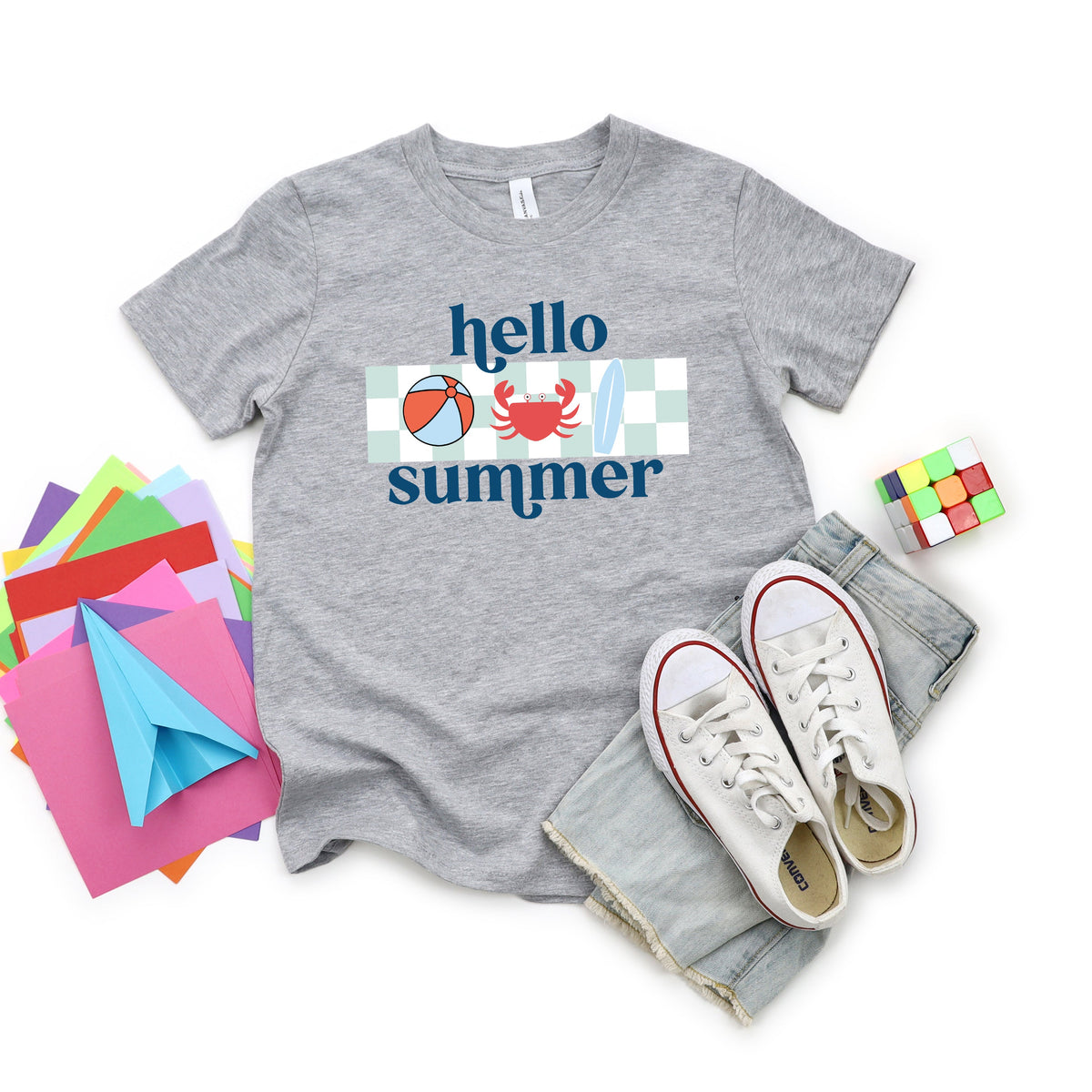 Hello Summer Checkered | Youth Short Sleeve Crew Neck product image 1