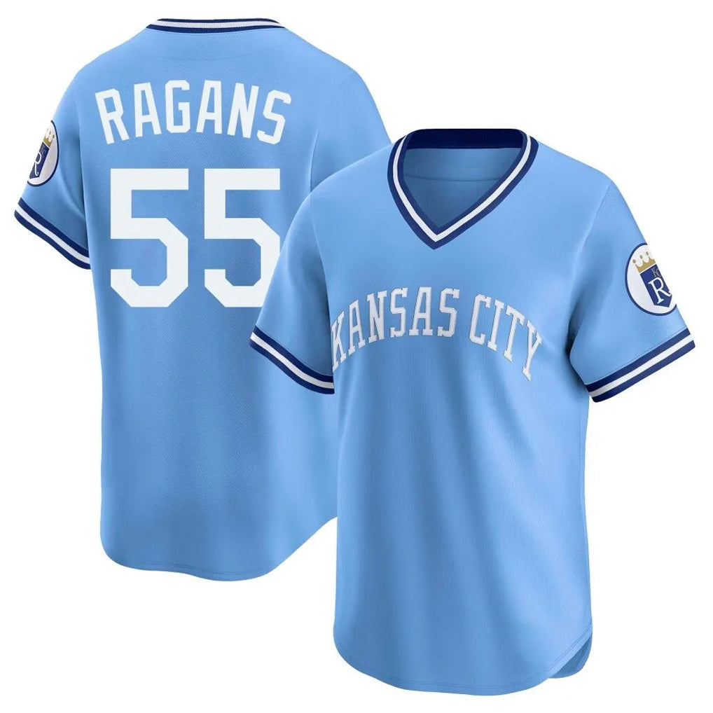 Vanessashop KC.Royals #55 Cole Ragans Player Light Blue Limited Throwback Cooperstown Collection T-shirt Stitched Jerseys
