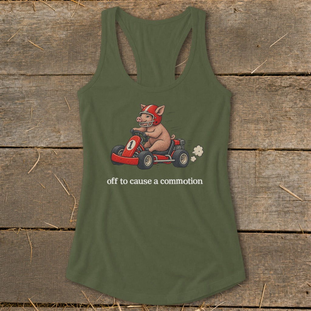 Off To Cause a Commotion Racerback Tank