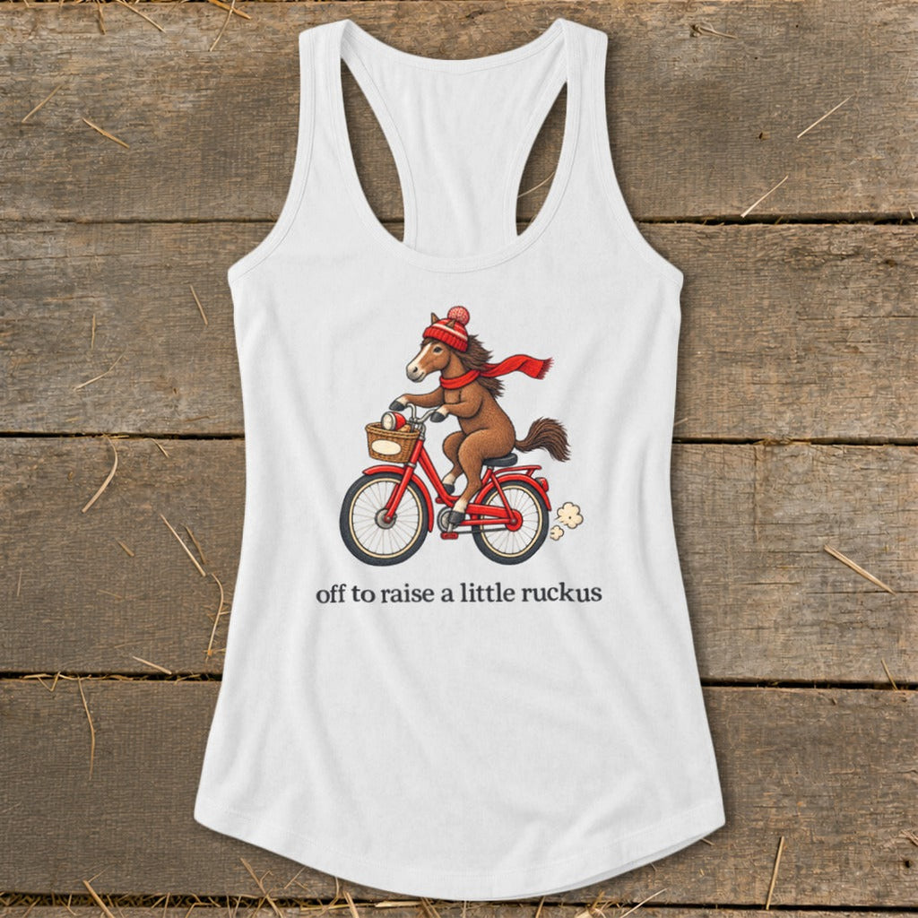 Off To Raise a Little Ruckus Racerback Tank