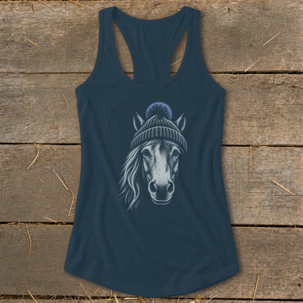 Old Mare in a Beanie Racerback Tank