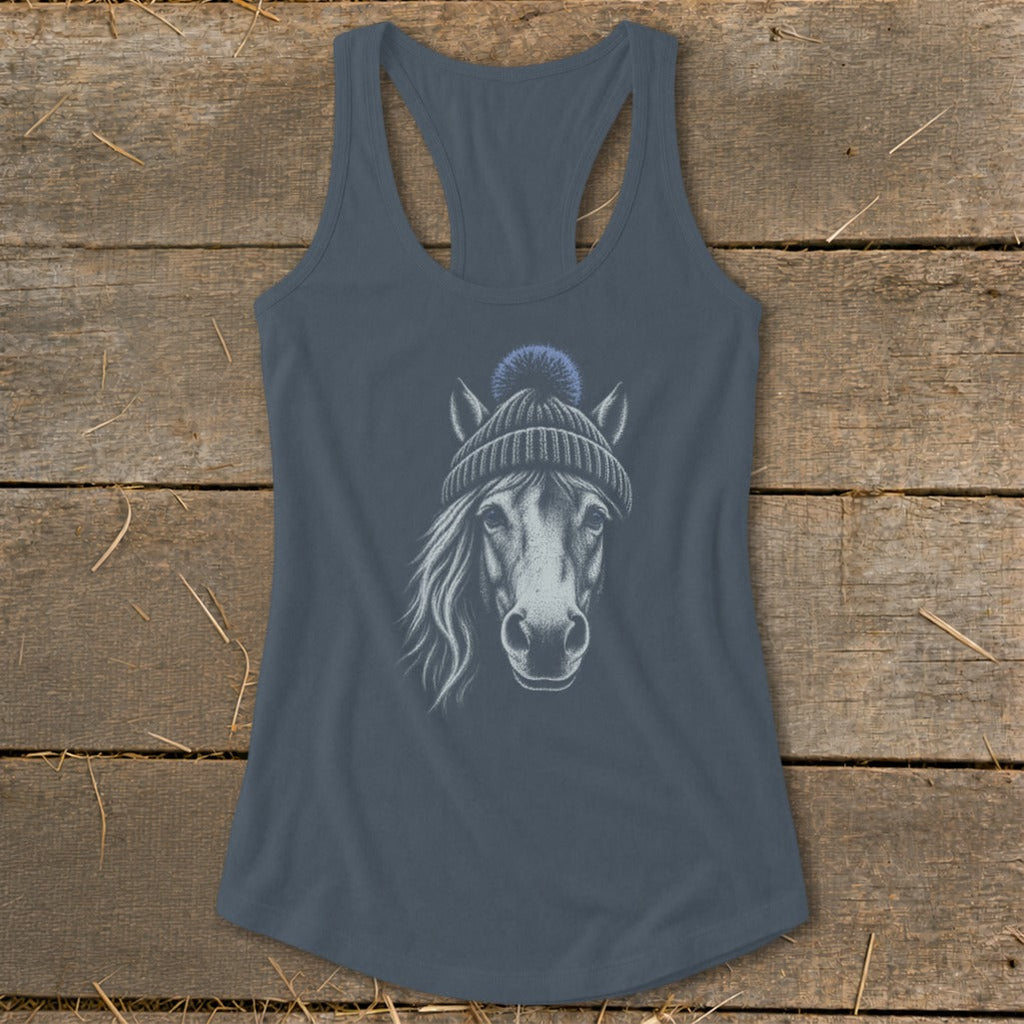 Old Mare in a Beanie Racerback Tank