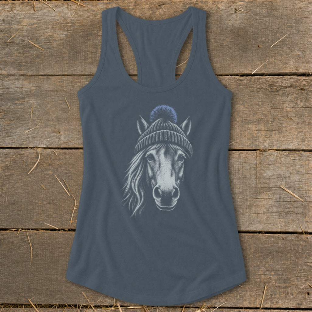 Old Mare in a Beanie Racerback Tank