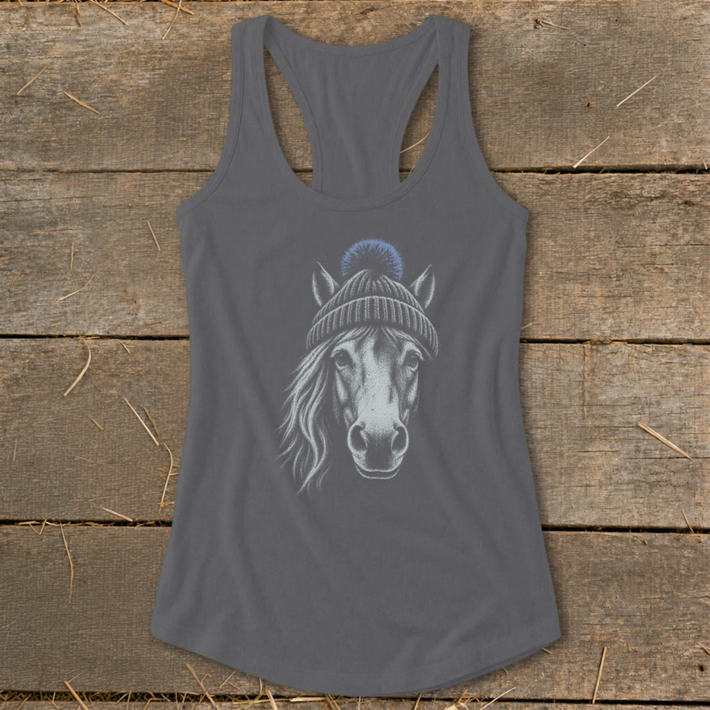 Old Mare in a Beanie Racerback Tank
