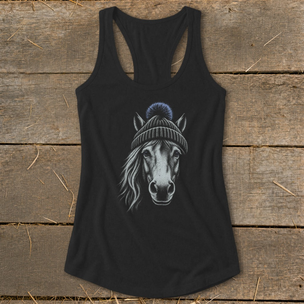 Old Mare in a Beanie Racerback Tank
