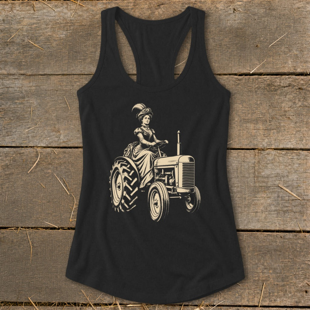 Victorian Lady on a Tractor Racerback Tank