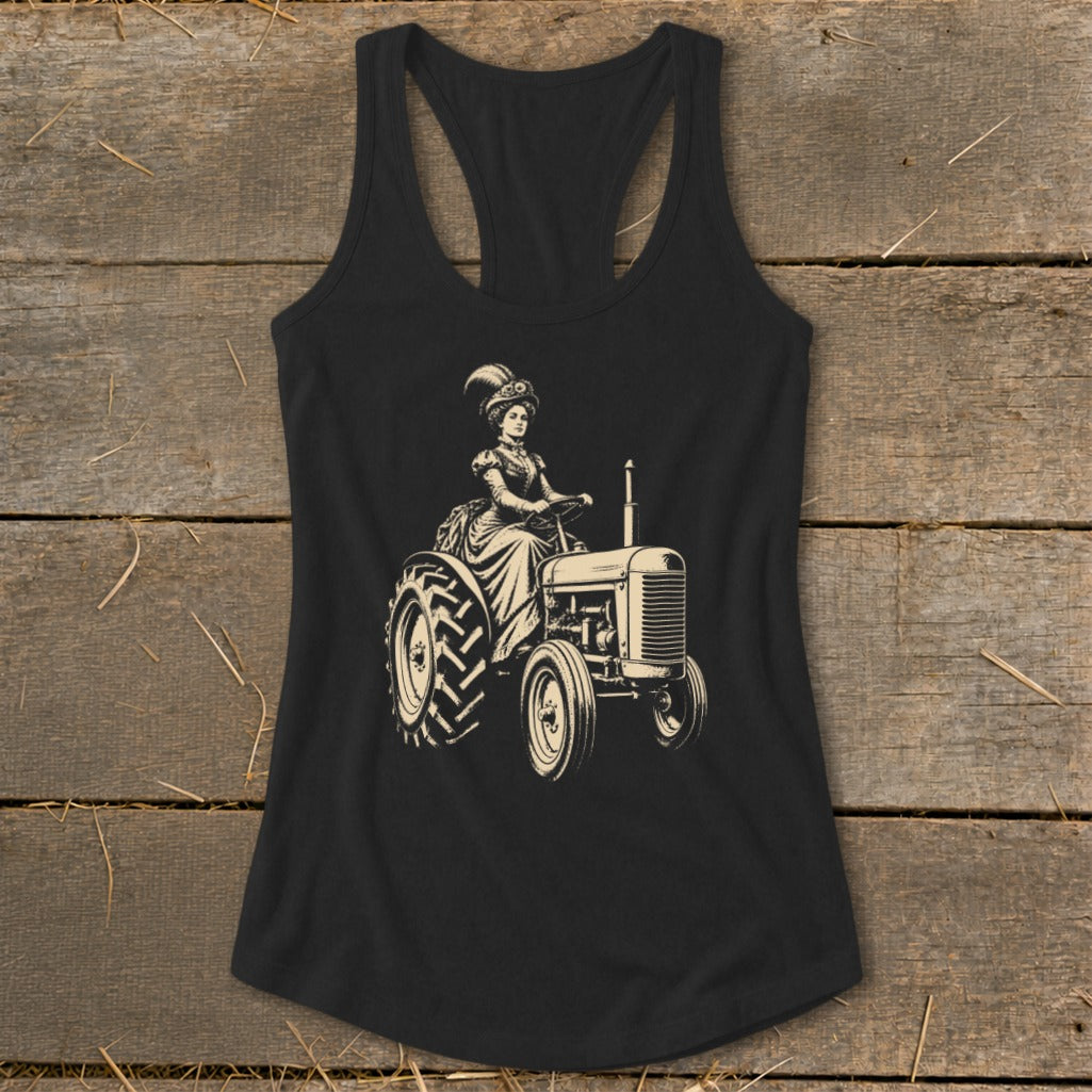 Victorian Lady on a Tractor Racerback Tank