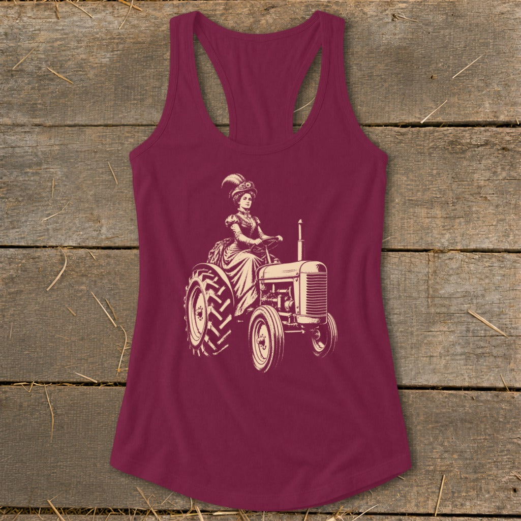 Victorian Lady on a Tractor Racerback Tank
