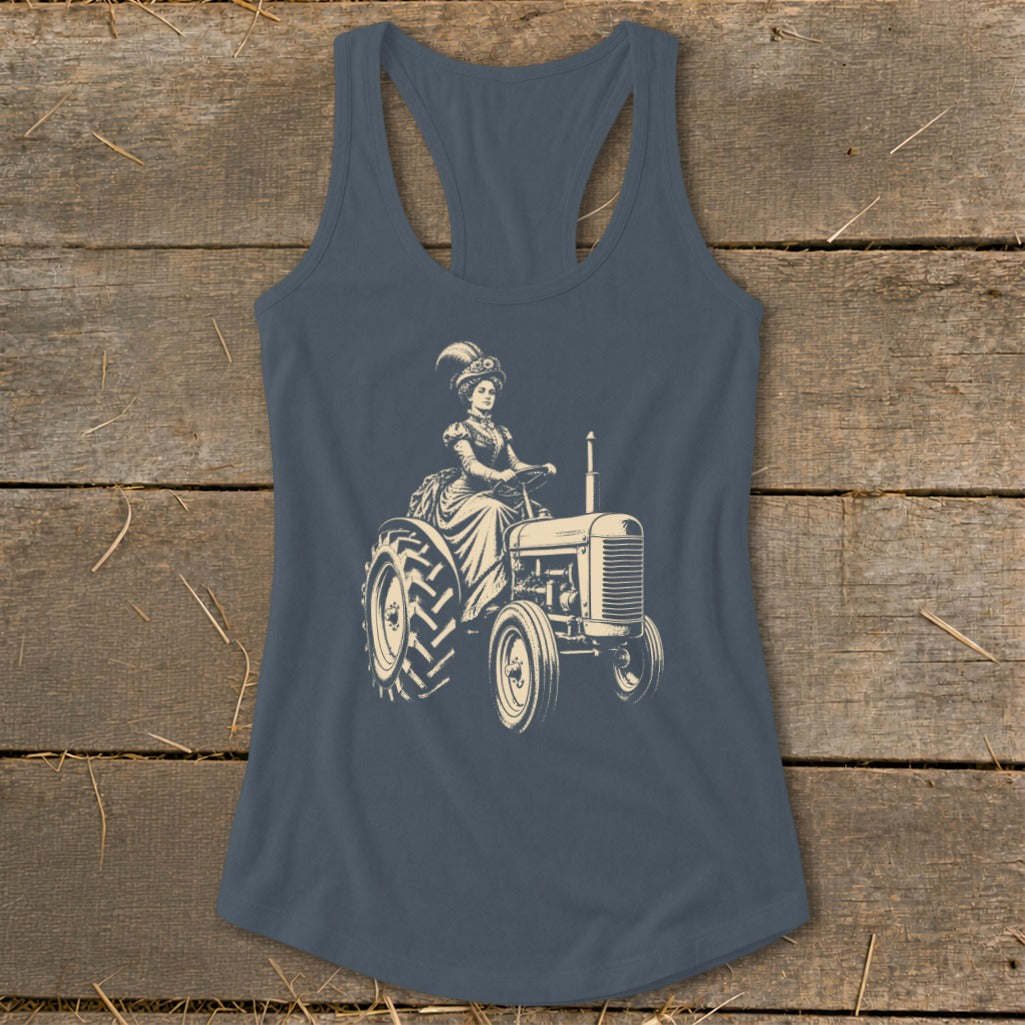 Victorian Lady on a Tractor Racerback Tank