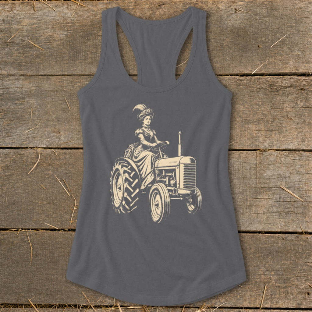 Victorian Lady on a Tractor Racerback Tank