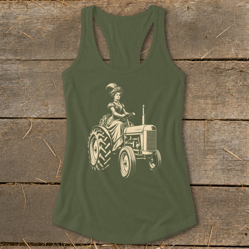 Victorian Lady on a Tractor Racerback Tank