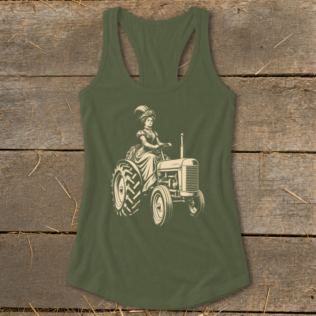 Victorian Lady on a Tractor Racerback Tank