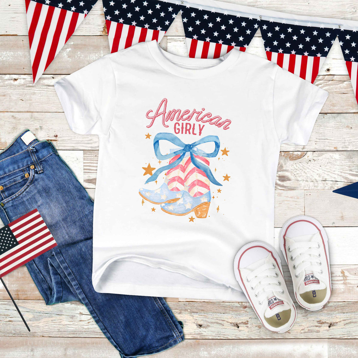 American Girly Coquette Boots | Toddler Graphic Short product image 1